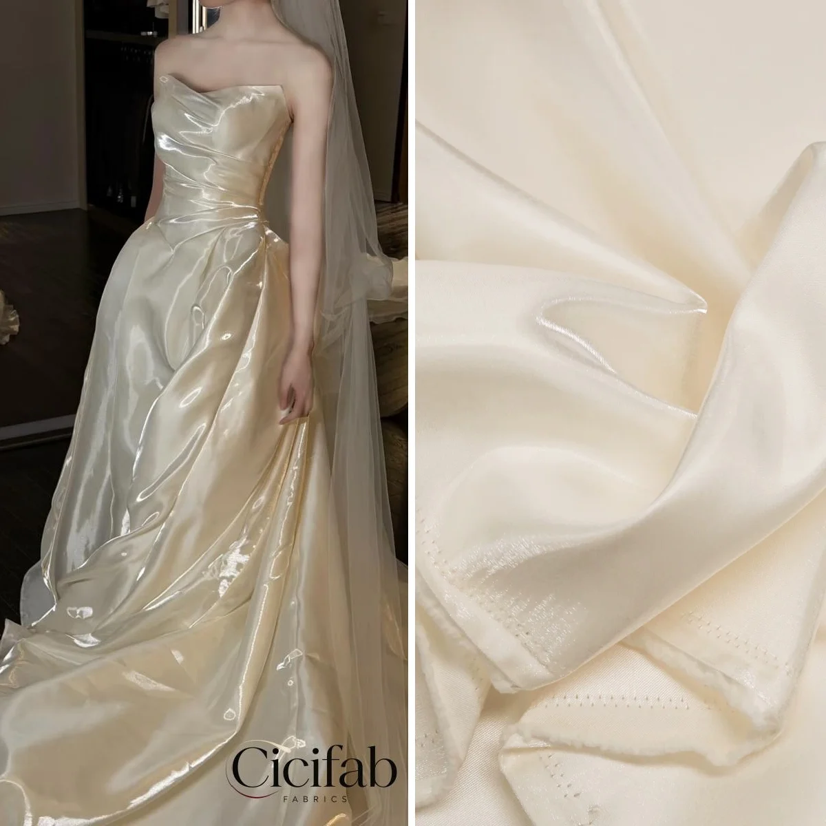 Stock Bridal Crystal Satin Fabric for Fashion Apparel Liquid Metallic Luster Satin Fabric Water Shine Ultra Gloss Liquid