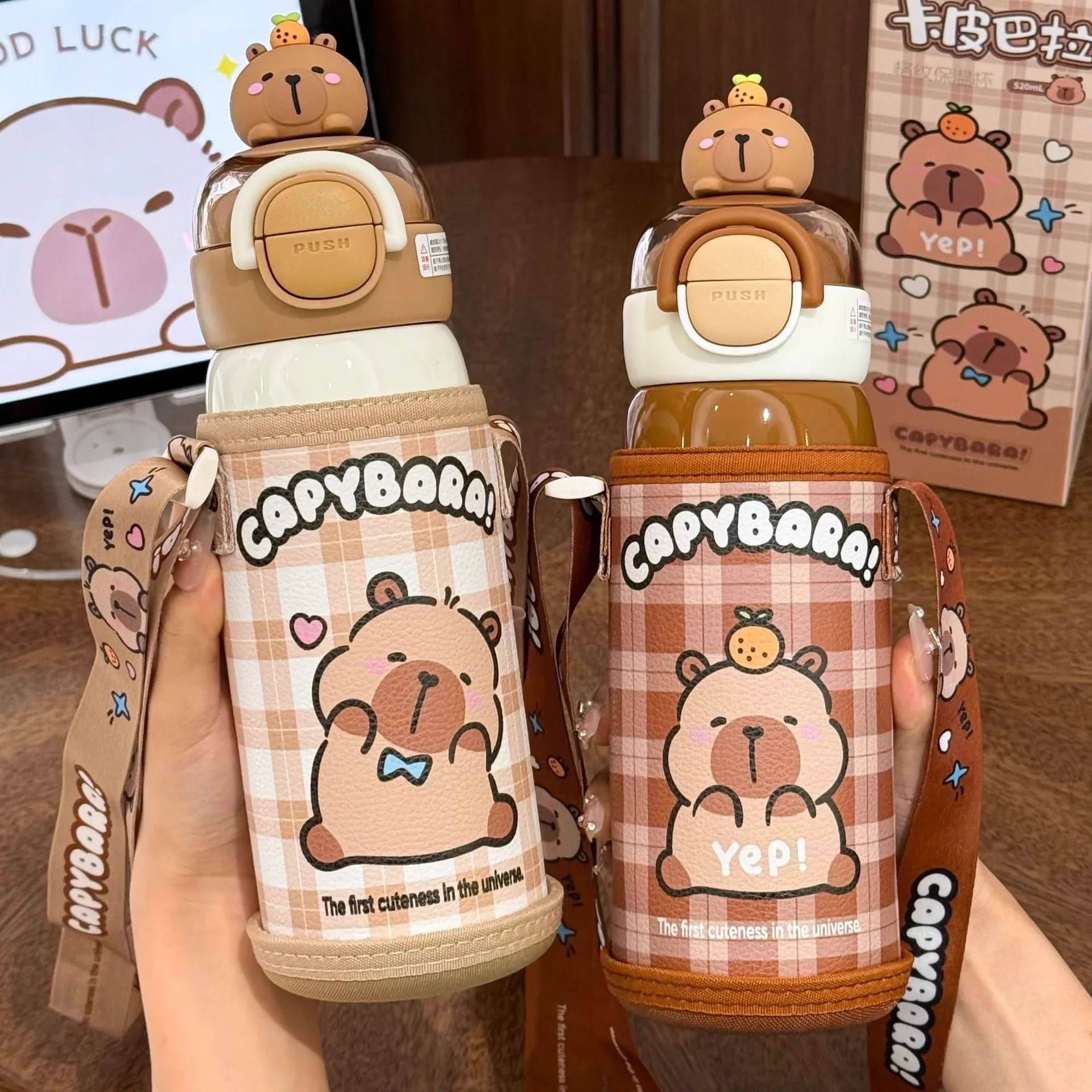 Ins Cartoon Capybara lindo pintado a mano Kapibala 316 botella de acero inoxidable de alto valor creativo pequeño termo fresco taza de vacío