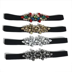 Women's Waistbands Fashionable Popular Elastic Rhinestones Inlaid Decorative Crystals Small Waistband Paired Dress Belt
