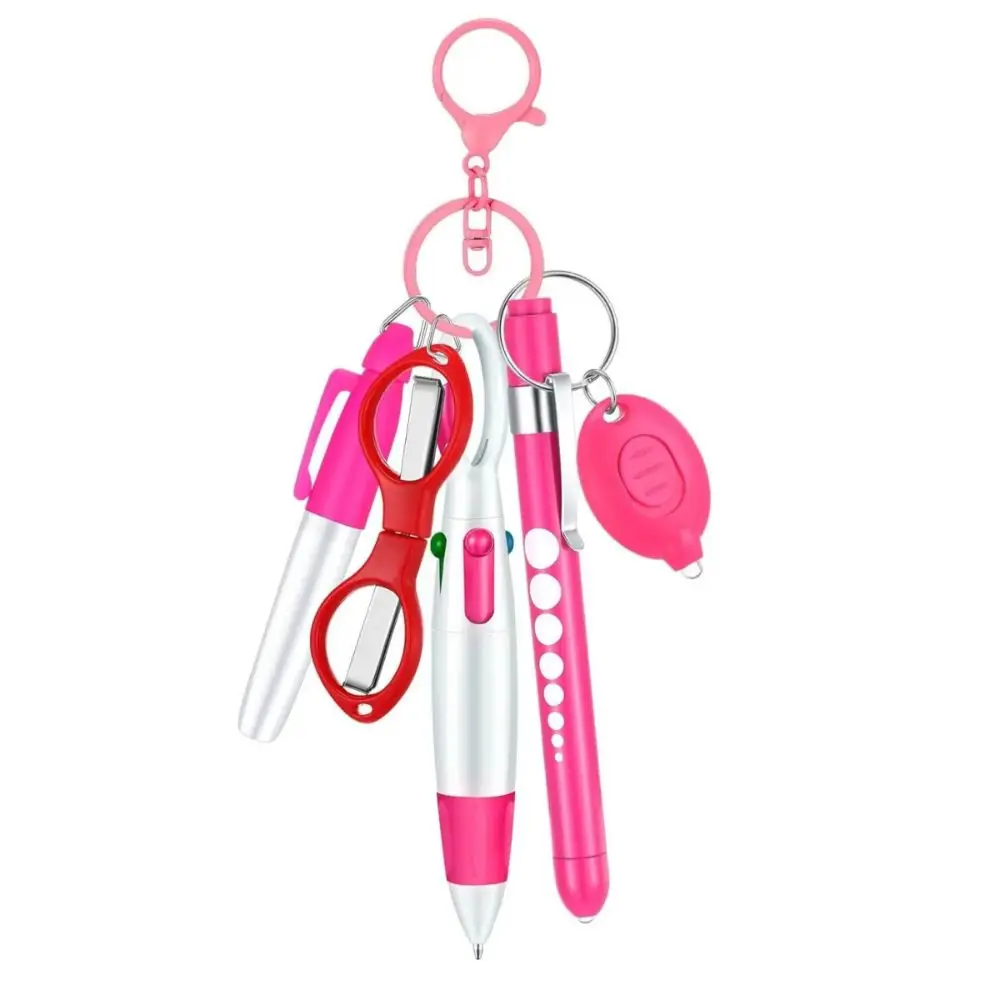 6-in-1 Multifunction Retractable Ball Pen Set Flashlight Foldable Scissors Ballpoint Pen Keychain Nurse Pens Permanent Marker