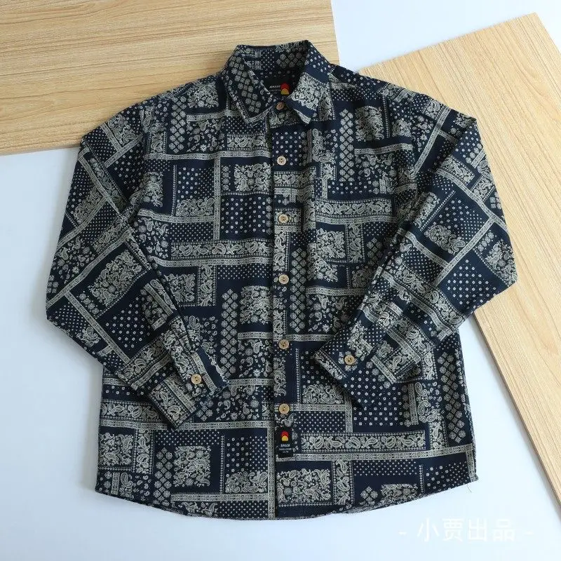 

American Ethnic Retro Paisley Print Shirt for Men Loose Casual 100% Cotton Long-Sleeved Shirt Vintage Fashion Trendy Spring 2026