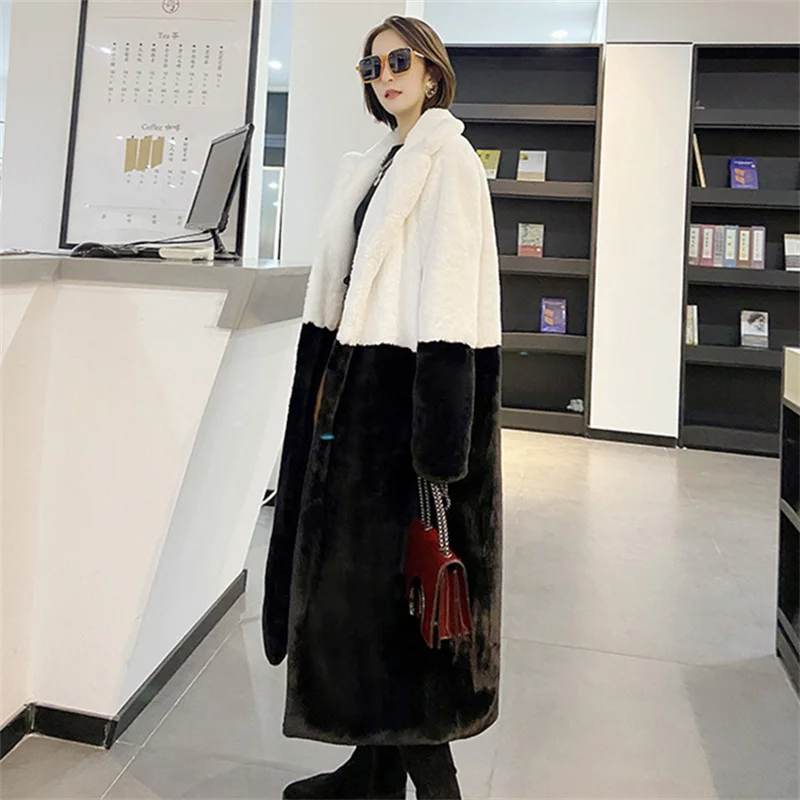 معطف نسائي من الفرو الصناعي شتوي سميك دافئ كبير الحجم ملابس خارجية فضفاضة 2025 لون فسيفساء معطف فرو شعر أرنب تقليد #2
