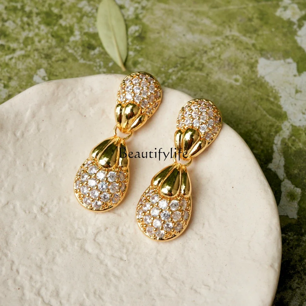 

Court wax inlaid zircon pendant earrings gold full of diamonds heavy industry luxury