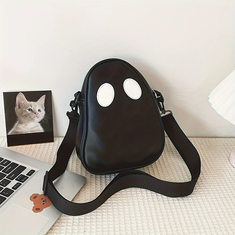 2 Styles to Choose From, Black and White Cartoon Ghost Design Shoulder Bag with Adjustable Shoulder Strap, Can Be Worn on One Shoulder or Crossbody, Magnetic Closure, Polyester Lining Material, Suitable for Casual Style Haunted House Halloween Pumpkin Crossbody Bag - Halloween Decorations for Trick-Or-Treating or Gift Season