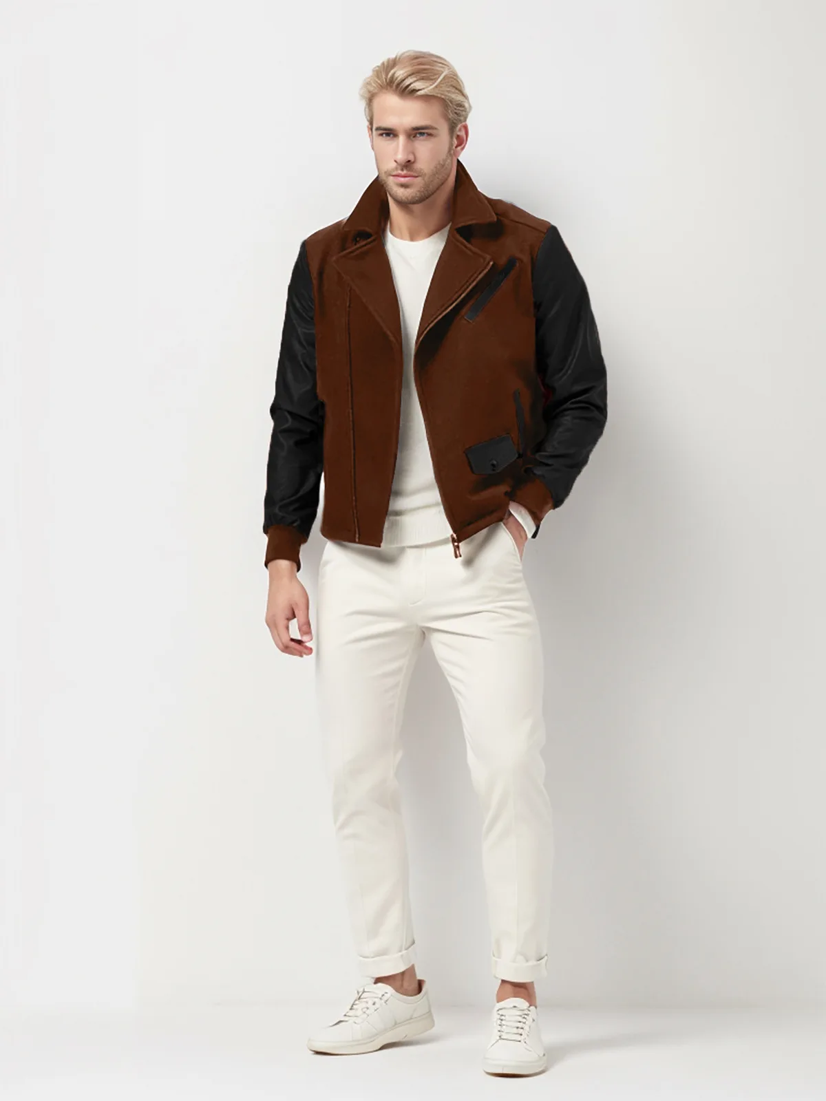 Autumn Men's PU splicing Jackets Fashion Men Stretwear Windbreaker Pilot Coats Men Sports Baseball Uniform Jacket Clothing