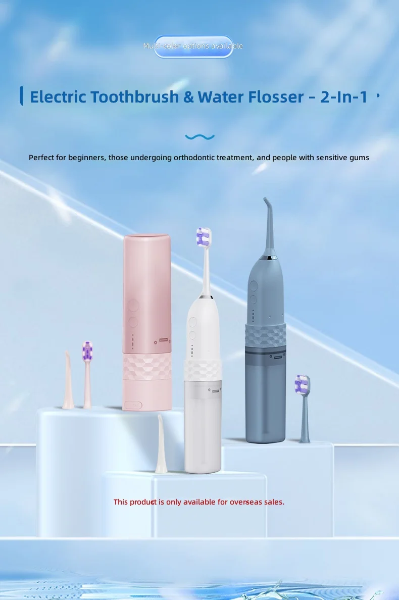 Waterproof Sonic Electric Toothbrush&Water Flosser 2in1 Set,Customizable Handle,USB Charging,Oral Care Kit,Dental Hygiene Device