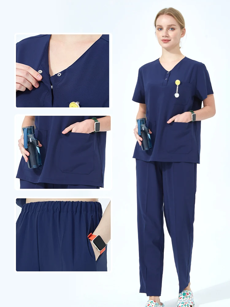 4-way Stretch Nursing Scrubs Medical Dental Tunics Set for Women Men Doctors Nurses Outfit Suit Veterinary Surgical Uniforms S06
