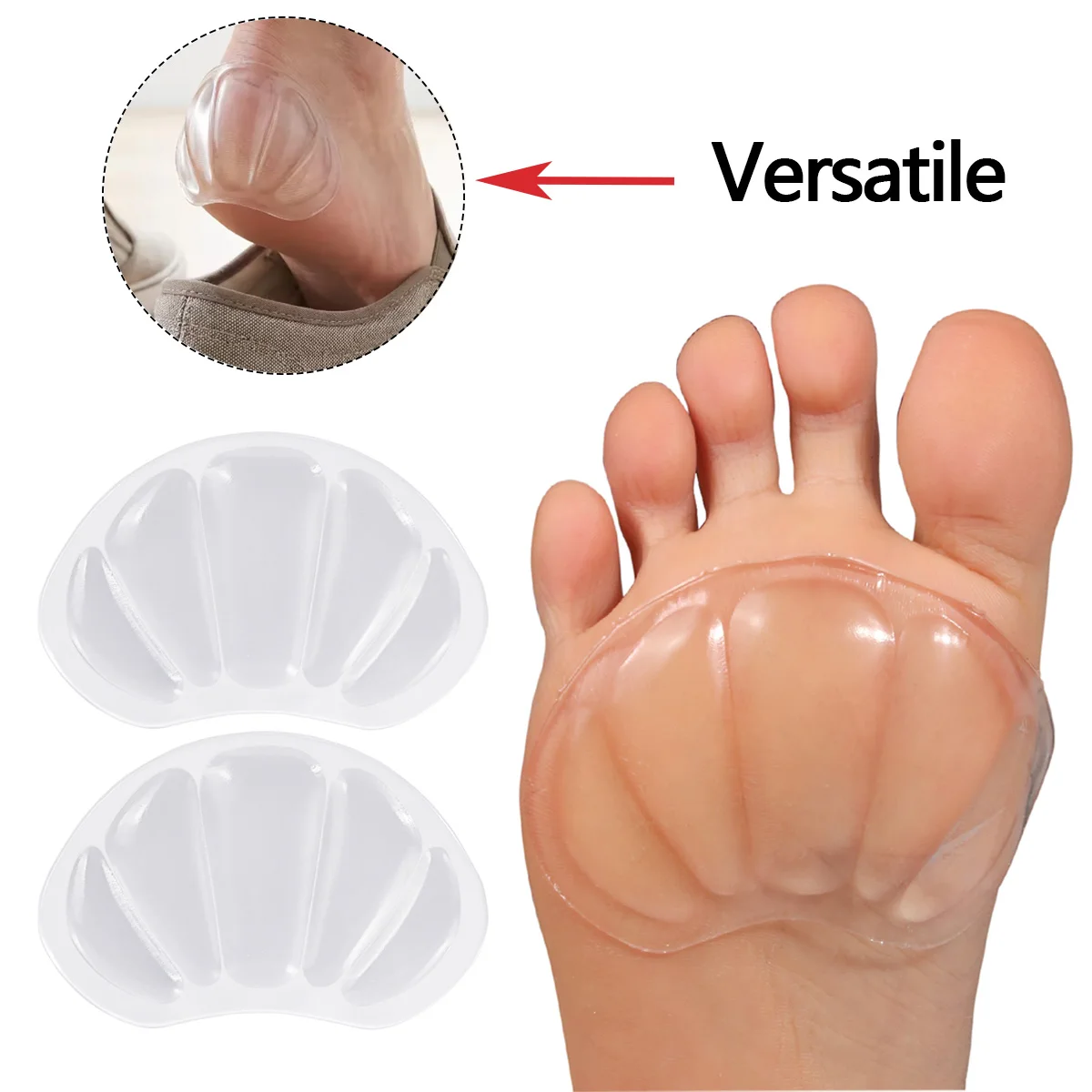 Transparente Silikon-Fußpolster Rutschfeste Fersen- und Vorfuß-Einlagen Atmungsaktive Komfort-Schuheinlagen für Herren Damen High Heels Sneakers