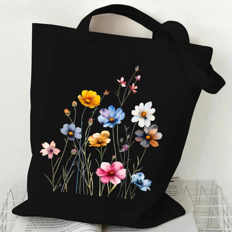 Fashion Canvas Tote Bag Wild Esthetics Wild Flower Women\'s Handbags Bohemian Style Plant Flower Series Female Y2K Shoulder Bag