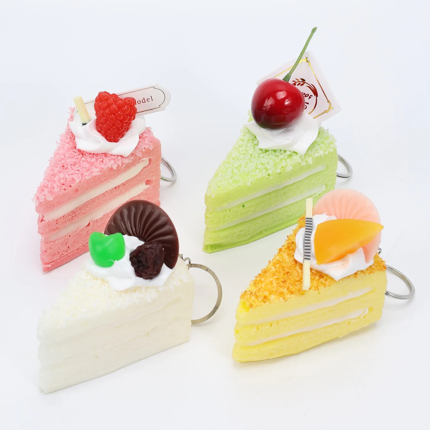 Simulation Dessert Triangle Cake Keychain For Pendant Quick Rebound Squishy Stress Relief Keychain French Fruit Cake Party Gift