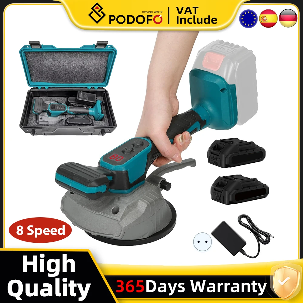 Podofo – Machine de pose de carreaux à 8 vitesses, Portable, sans fil, pour sol, mur, épandeur de pose de carreaux, outil de Vibration pour batterie Makita 18V
