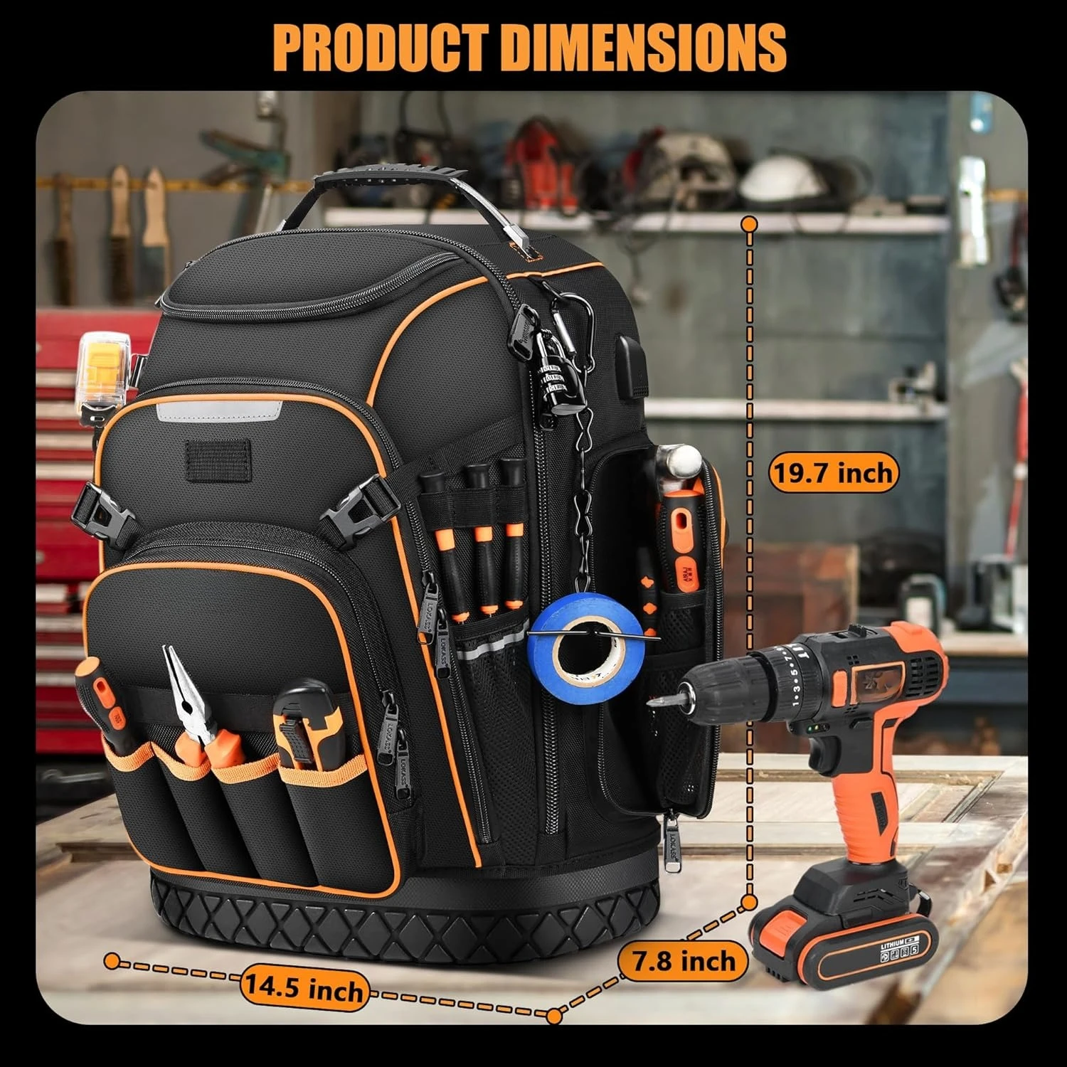 

Tool Bag Backpack Heavy Duty, HVAC Tool Bags for Men with Molded Base, Electrician Back Pack for Construction Jobsite Work