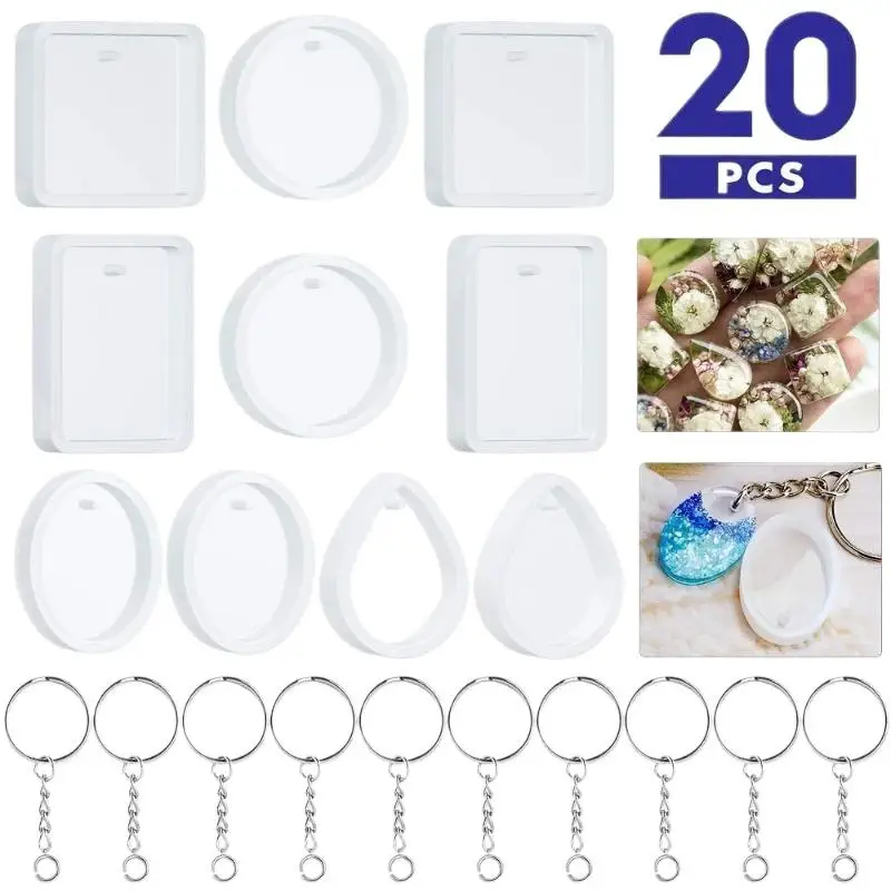20Pcs Set DIY Keychain Pendant Casting Silicone Mould Kit With Keyrings Art Crafts Making Tools Crystal Epoxy Resin Mold - view 6