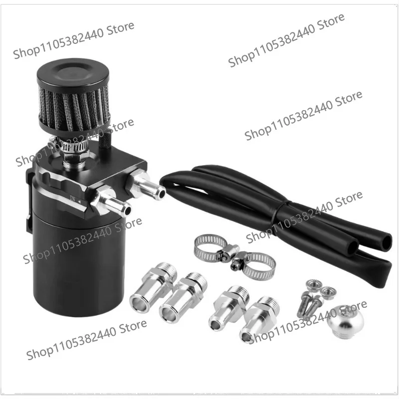 For Universal Oil Catch Can with Breather Filter, 300ml Aluminum Baffled Engine Oil Separator Kit