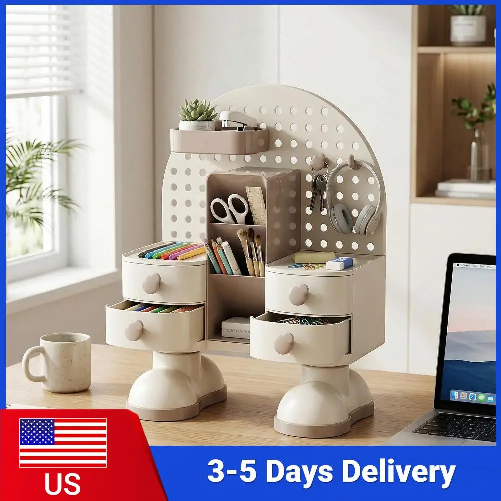 

Многофункциональный органайзер с выдвижными ящиками, подставкой для ручек и отсеком для канцелярии для офиса, школы, дома, макияжа и хранения принадлежностей для рабочего стола