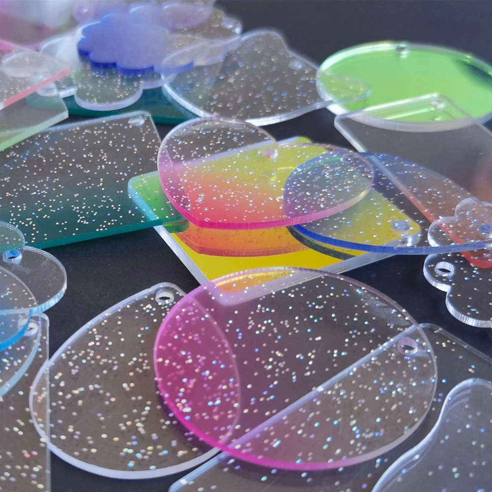 10pcs Gradient Transparent Acrylic Disc DIY Handmade Keychain Pendant Plexiglass Blank Slice for Vinyl Crafts Jewelry Making