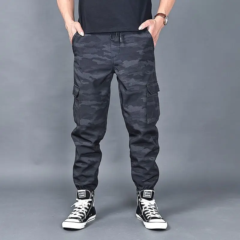 

Autumn Winter Men Casual Camouflage Cargo Pants Plus Size Work Wear Plus Fleece Thicken Pocket Thermal Comfortable Trousers