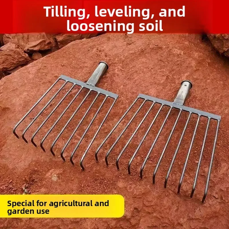 Hoe weeding rake reinforcement double-layer welded agricultural garden manganese steel eight-tooth hoe straw loosening agricultu