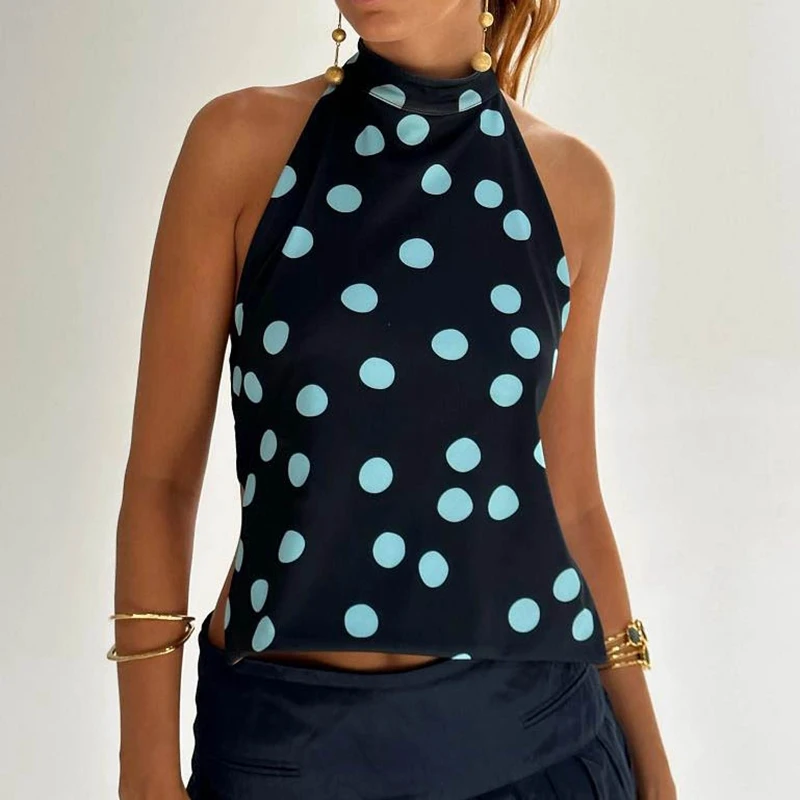 

Boho Sexy Backless Vacation Beach Camisoles Vest Women Y2k Graphic Print Halter Tank Top Summer Sleeveless Going Out Crop Tops
