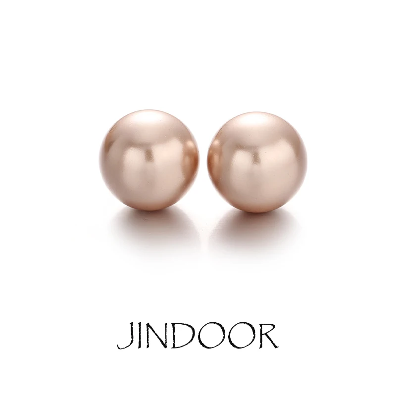 JINDOOR Gold Plated Brass Fashion Retro Faux Pearl Champagne Stud Earrings, Elegant Minimalist Luxury Jewelry,Gift for Mom