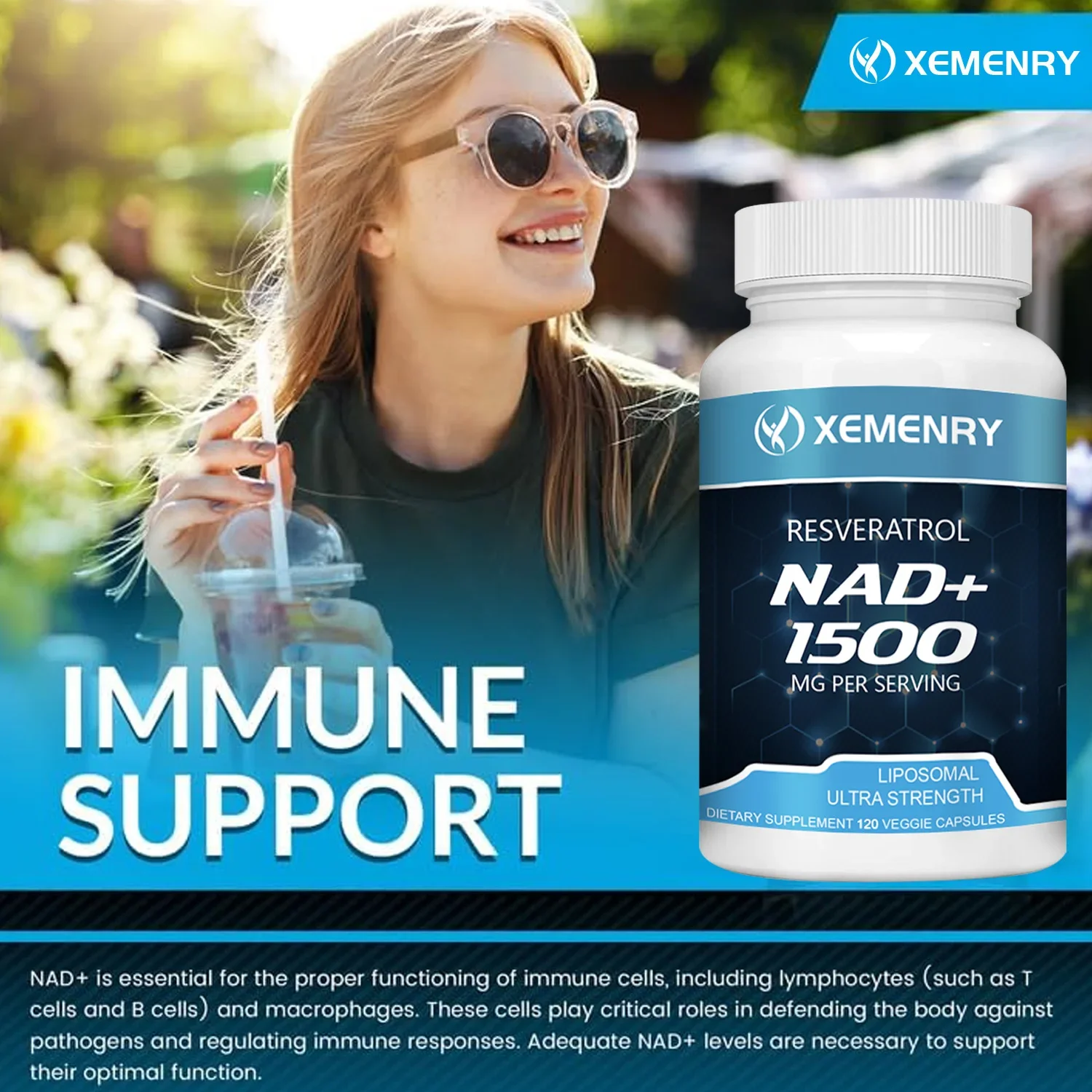 NAD + Resveratrol - Supports Cell Health, Whitens Skin, Metabolism Management