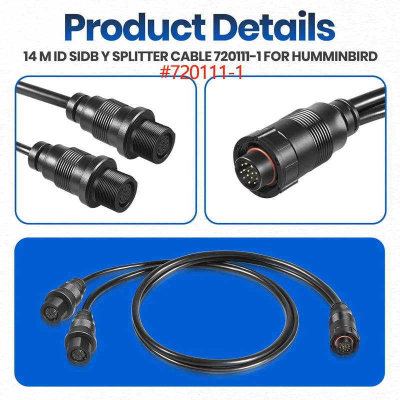

For Humminbird SOLIX/APEX/XPLORE Fish Finders, Connects Side Imaging & 2D Transducers ,720111-1 14 M ID SIDB Y Splitter Cable