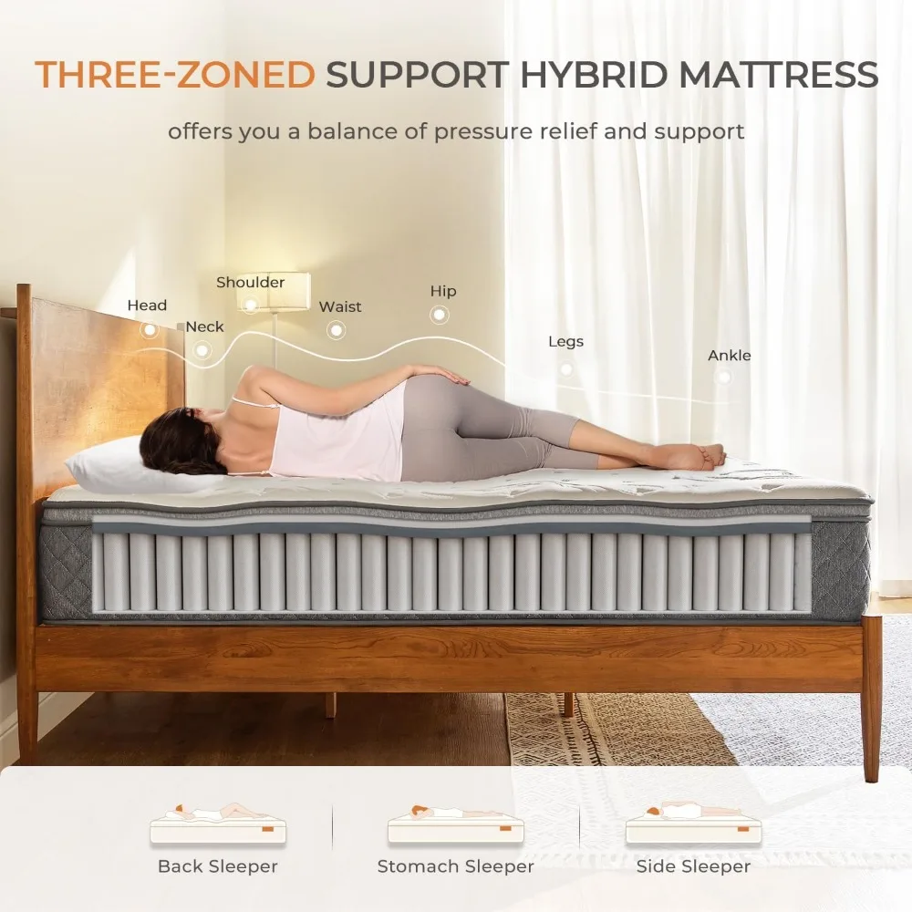 Queen Mattress - 12 Inch Queen Bed Mattress in a Box, Hybrid Queen Size Mattress with Pocketed Coils for Comfort Sleep and Bala