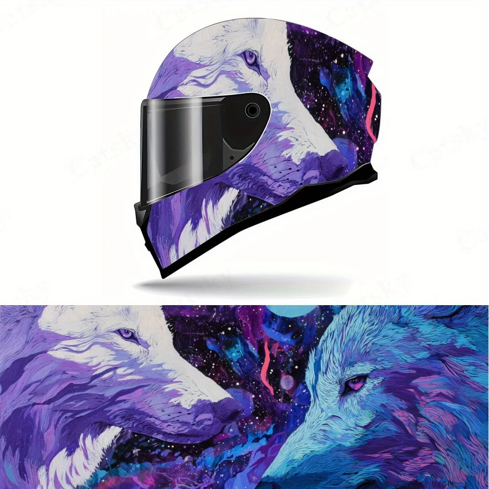 

Cool White Wolf and Blue Wolf Motorcycle Helmet PVC Protective Sticker, Motorcycle Helmet Exterior Decorative Accessory, Waterpr