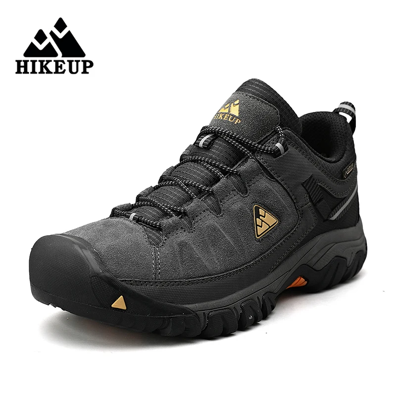 HIKEUP New High Quality Men Hiking Shoes Durable Leather Climbing Shoes Outdoor Walking Sneakers Rubber Sole Factory Outlet