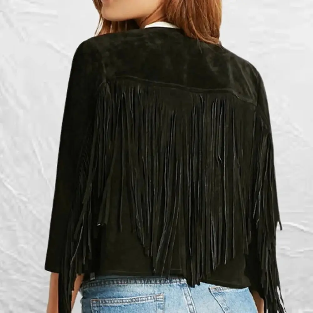 Vrouwen Bruin Suède Tassel Jas Western Style Fringe Jas