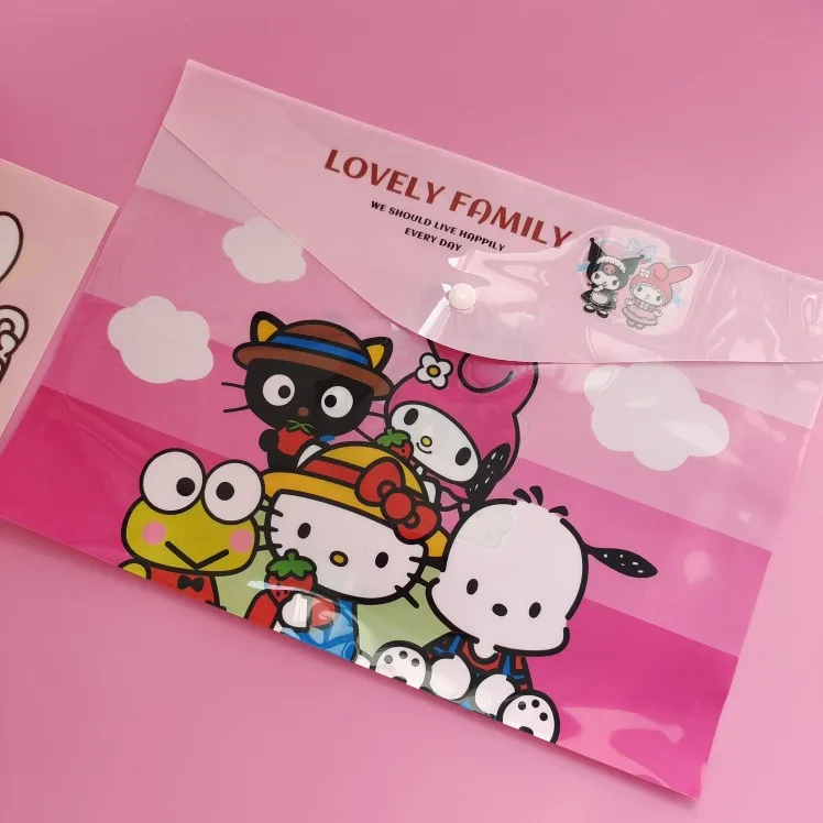 Sanrio Hellokitty A4 Storage Bag Kuromi Test Paper Bag Cartoon Snap-fastener Storage File Bag Cinnamoroll Stationery Students