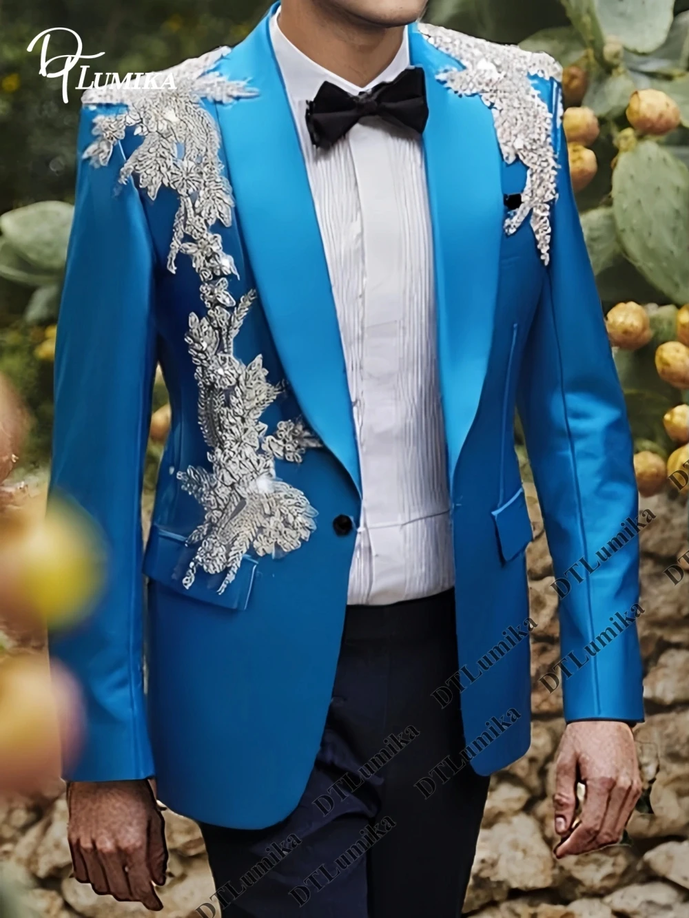 Beaded Appliques Men's 2-Piece Suit Set One Button Slim Fitting Wedding Suit for Groom Best Man, Stage Performance Formal Tuxedo