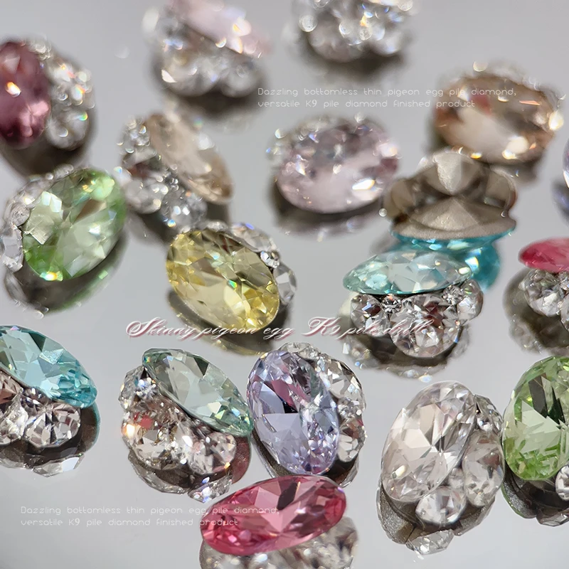 Strass com parte traseira lisa de ovo de pombo K9 para arte em unhas: brilho AB roxo magenta intenso, cristais empilhados à mão, enfeite DIY