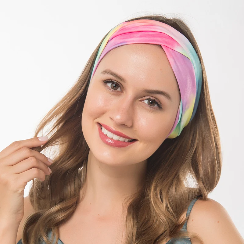 New Tie-Dye Sweat Band Sports Headband Men's Hair Band Fitness Sweat-Absorbing Headscarf Yoga Jog Running Makeup Headband Casual