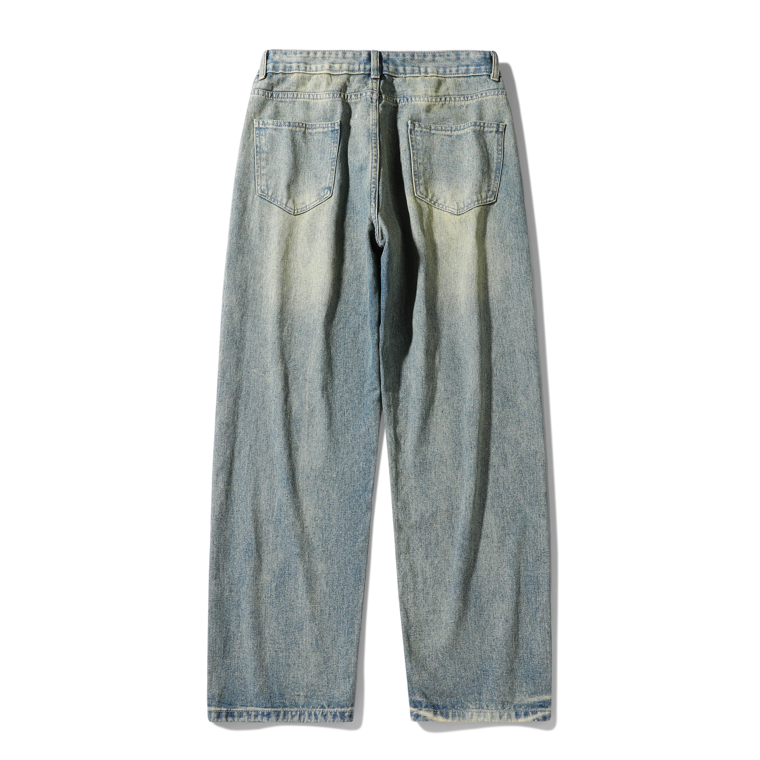 Summer jeans men's denim pants men's ripped wide leg pants street wear washed retro loose casual denim pants