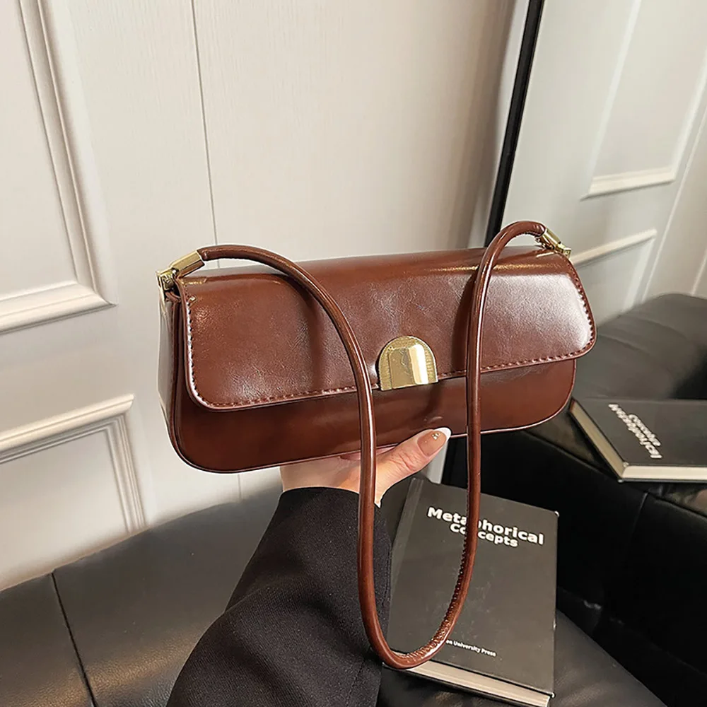 Damesmode onderarmtas bordeaux oliewas leer glanzende schoudertassen 2025, Koreaanse stijl effen kleur crossbody dame dagelijks pakket