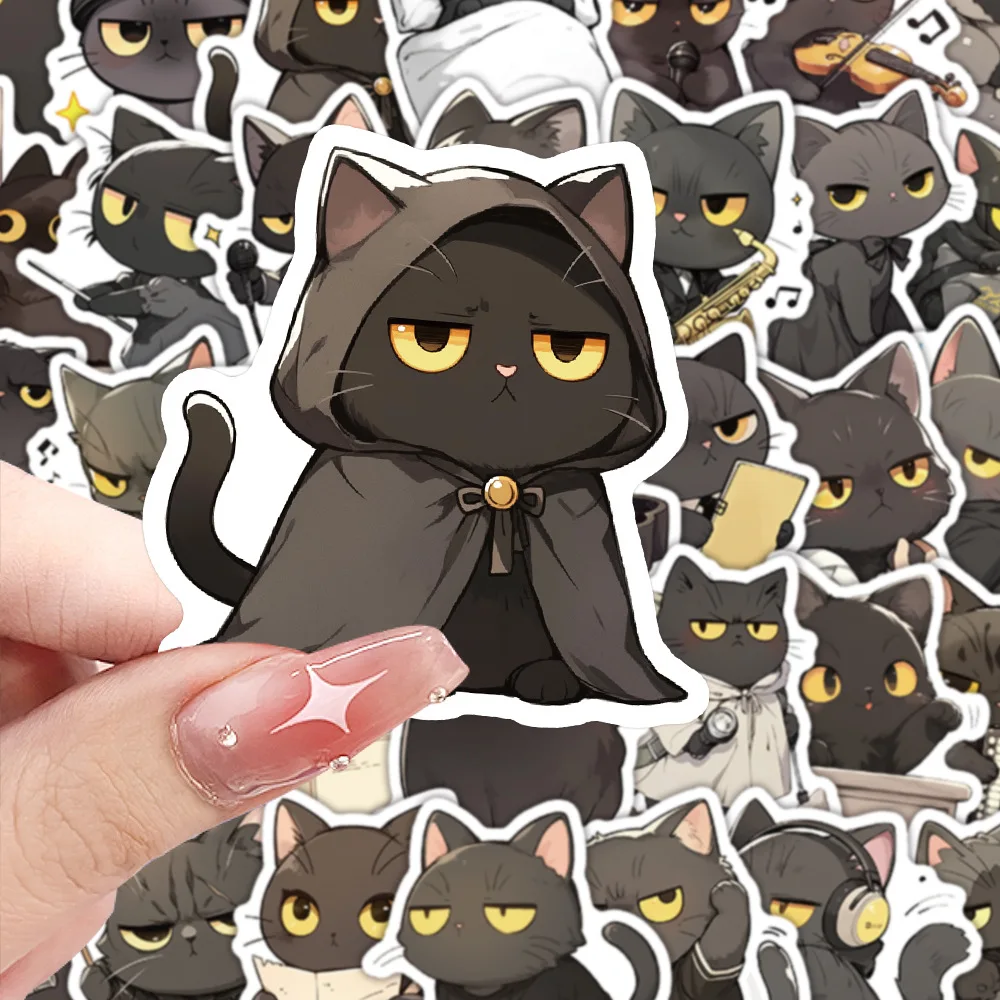 

10/63PCS Cartoon Little Black Cat Sticker Cute Funny Cat Meme Graffiti Decal Children's Toy Decoration Guitar Water Cup Bike