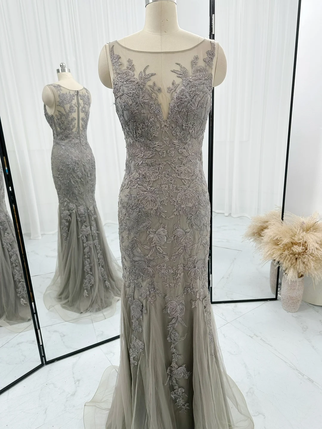 Gray Atmosphere Dignified And Dignified Bag Hip Slim Mermaid Dinner Banquet Dress M1132