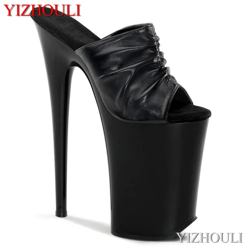 

Wrinkled Matte Black Vamp, 23 Cm High Peep-Toe Heels, 9 Inch Sexy Party, Banquet and Nightclub dance shoes