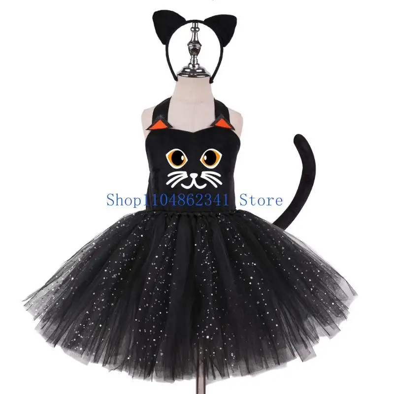 5ASD Animal Cats Costume Akcesoria z kotami Uszy Opaska na głowę sukienka Tutus dla dzieci Halloween Cosplay Party Props