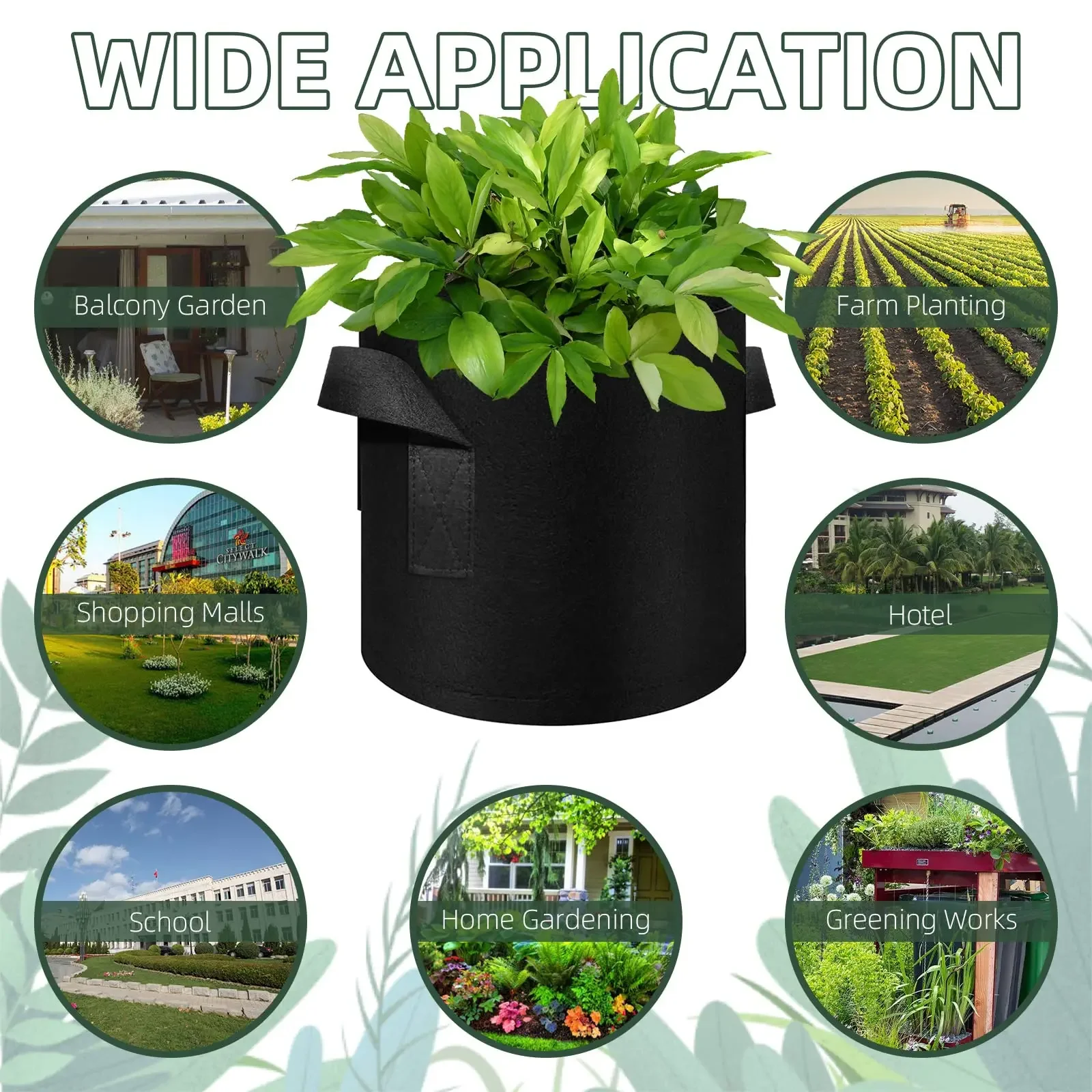 5 Pack Grow Bags, Garden Planting Nonwoven Fabric Pots with Reinforced Handle(3 Gallon，4 Gallon, 5 Gallon, 7 Gallon, 30 Gallon) gallery 4
