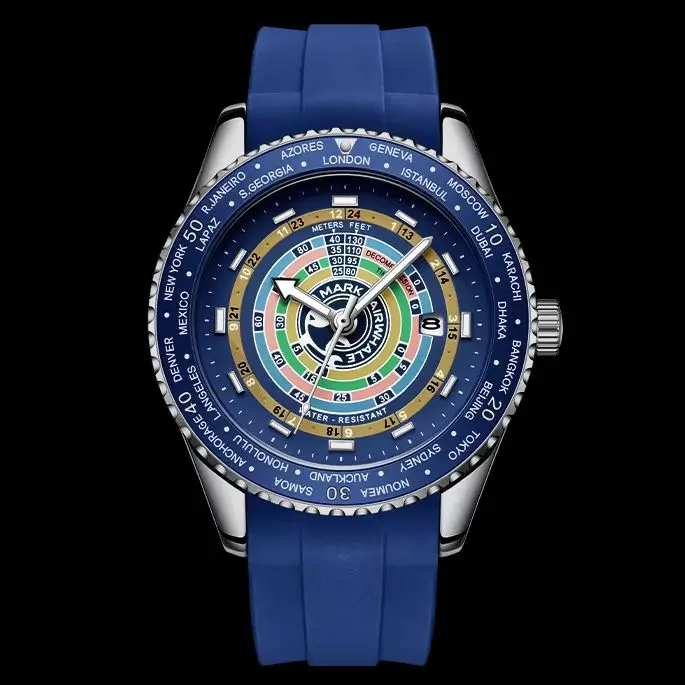 Fashion Blue Sport Silicone Quartz Watches Men Top Brand Luminous Waterproof World Time montres hommes