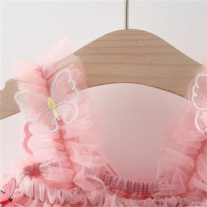 Summer Baby Girls\' Princess Party Birthday Dress Sweet Children Clothing Butterfly Wings Fairy Strap Embroidered  Mesh 0-3 Y Kid