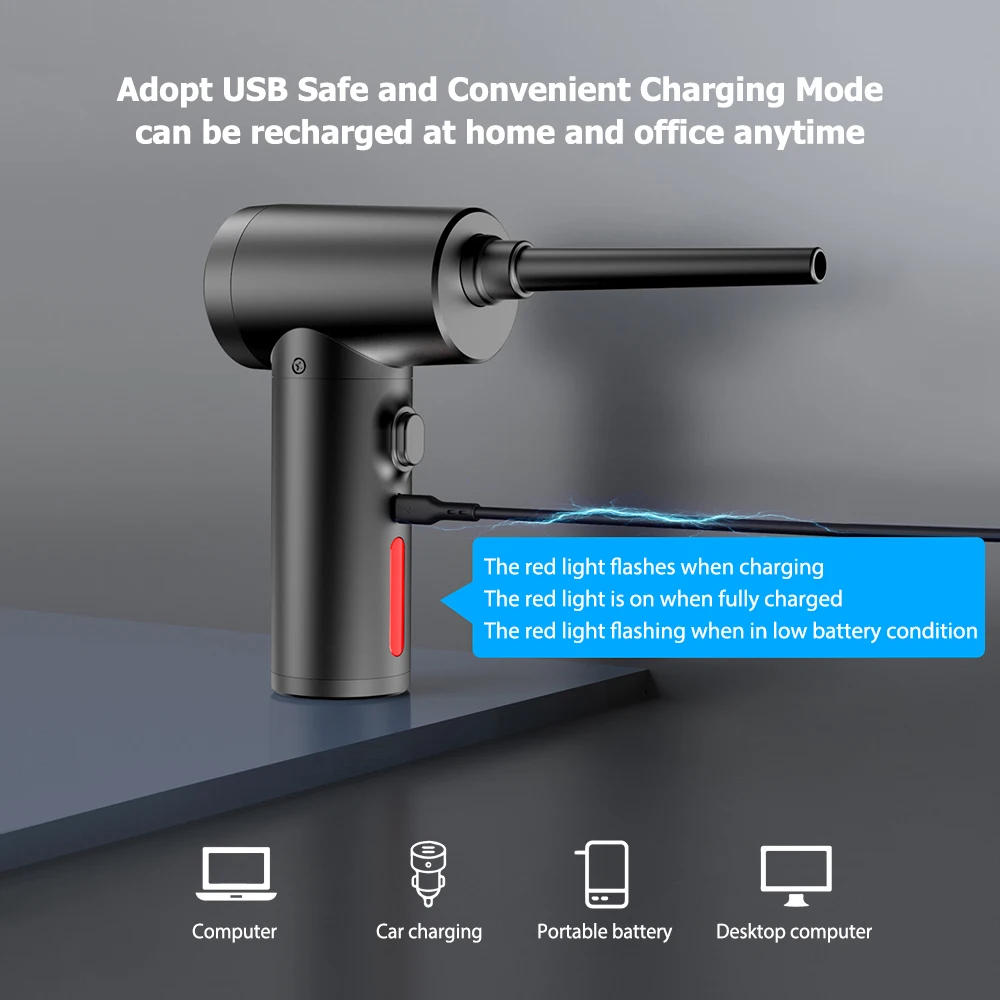 Multifuncional sem fio elétrico Air Duster e bomba, 2 em 1 sopro de poeira com LED, poderoso e recarregável, 100W, inflável