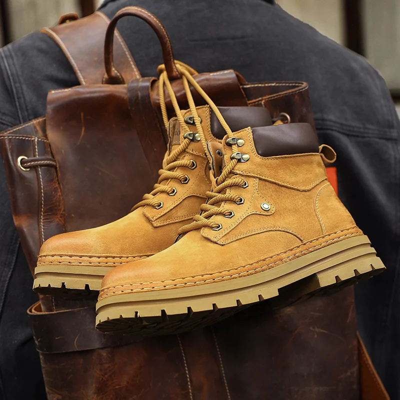 أحذية جلدية صفراء كبيرة للزوجين: أحذية رجالية جديدة لخريف وشتاء 2025، أحذية قصيرة على الطراز البريطاني، نعل سميك عالي الجودة #6