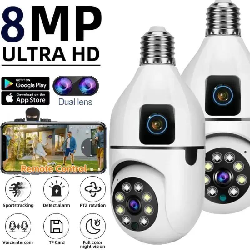 

8MP E27 Bulb WIFI Camera Dual Lens Smart Wireless Intelligent Auto Tracking of Human Surveillance Camera CCTV Network Wifi Cam