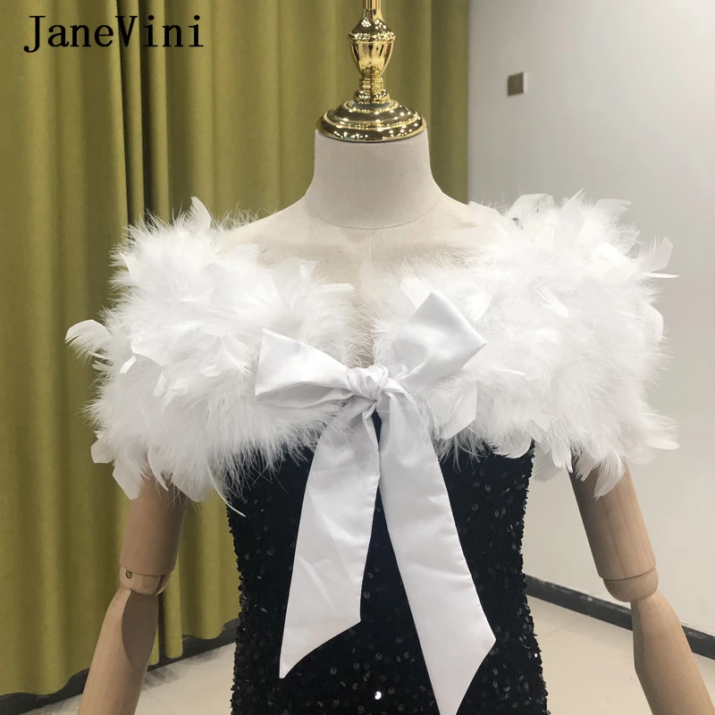 

JaneVini Elegant Real Ostrich Feathers Bridal Bolero Black Fur Wedding Cape Wraps Shawl Evening Dress Shrugs Boléro De Mariage