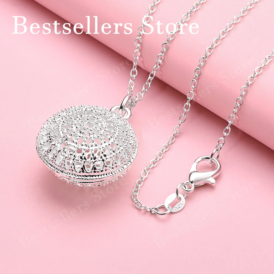 

Изысканное круглое полое ожерелье с подвеской из стерлингового серебра 925 пробы, длиной 16-30 дюймов, модный женский подарок, свадебные ювелирные аксессуары.