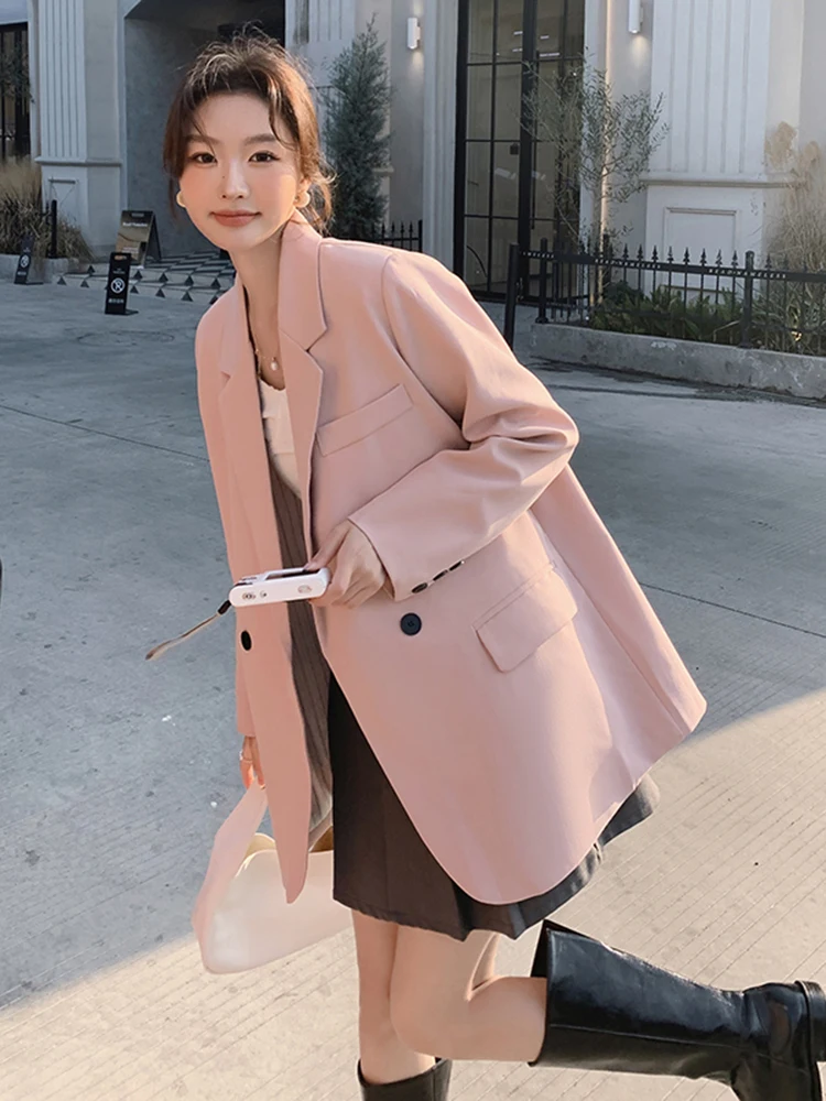 LANMREM Office Lady Blazer For Women Notched Long Sleeves Double Breasted Solid Color Coat Versatile 2024 New Clothing 2DA5909