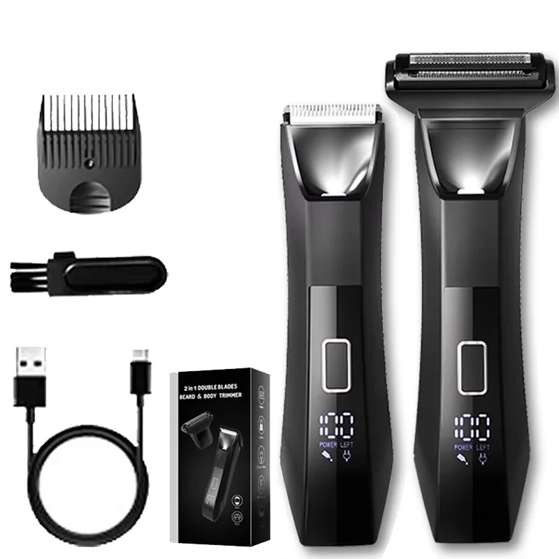 Groin & Body Hair Trimmer - Dual-Head SkinSafe Trimmer & Foil Blades Waterproof Wet/Dry Groomer USB-C Rechargeable Trimmer